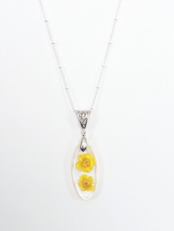 Buttercup Yellow Flower Preserved In A Resin Necklace