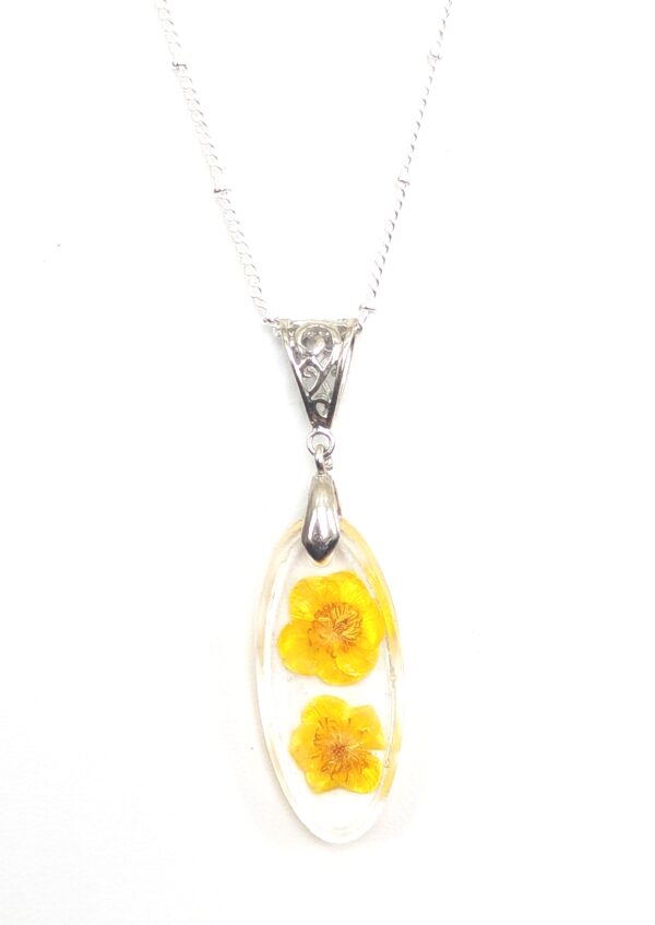 Buttercup Yellow Flower Preserved In A Resin Necklace - Image 2