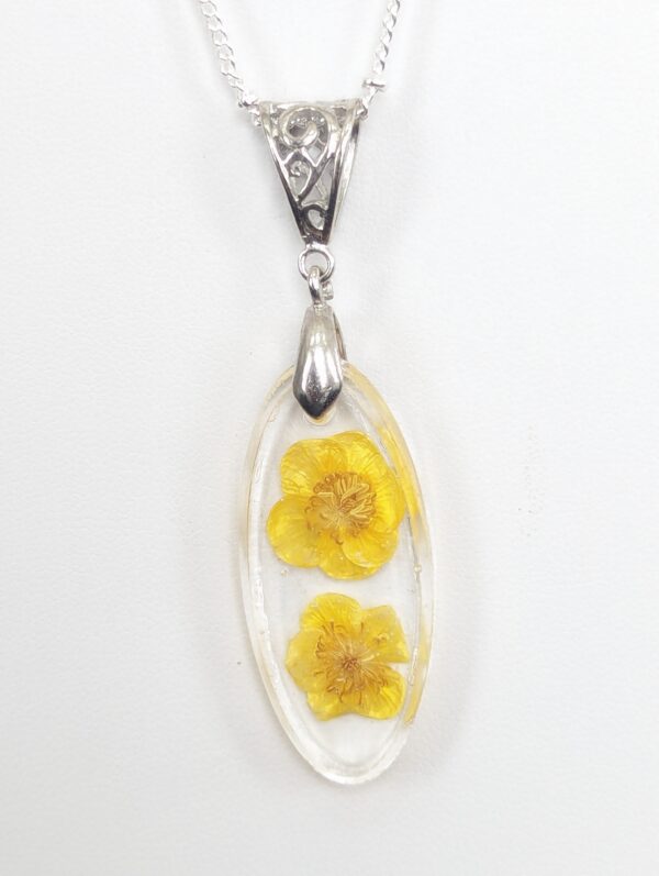 Buttercup Yellow Flower Preserved In A Resin Necklace - Image 3