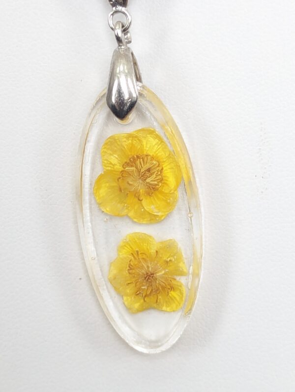 Buttercup Yellow Flower Preserved In A Resin Necklace - Image 4