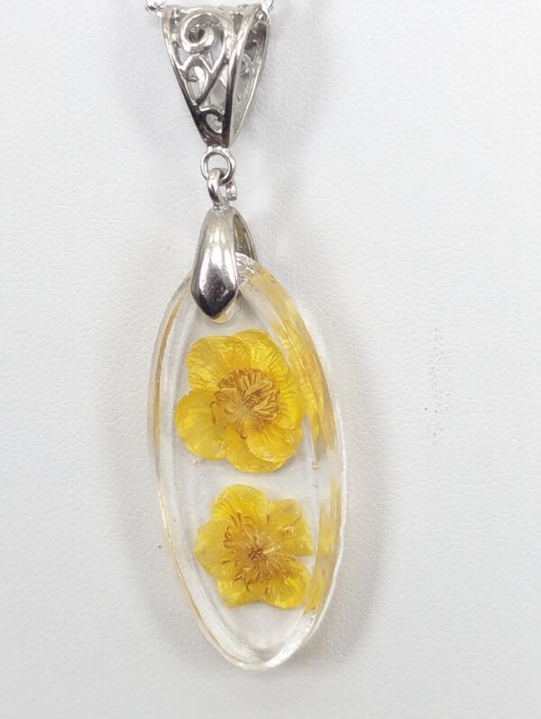 Buttercup Yellow Flower Preserved In A Resin Necklace - Image 5