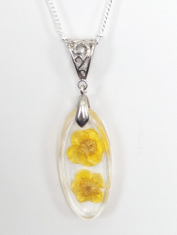 Buttercup Yellow Flower Preserved In A Resin Necklace - Image 6