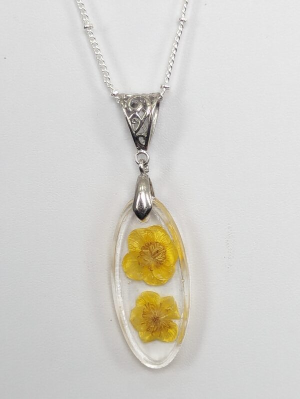 Buttercup Yellow Flower Preserved In A Resin Necklace - Image 7