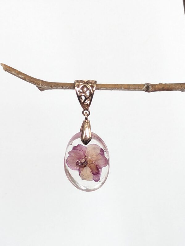 Ness Satin Rose African Violet Preserved In A Resin Pendant - Image 6